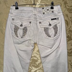 Miss Me White Skinny Jeans with Silver Accents